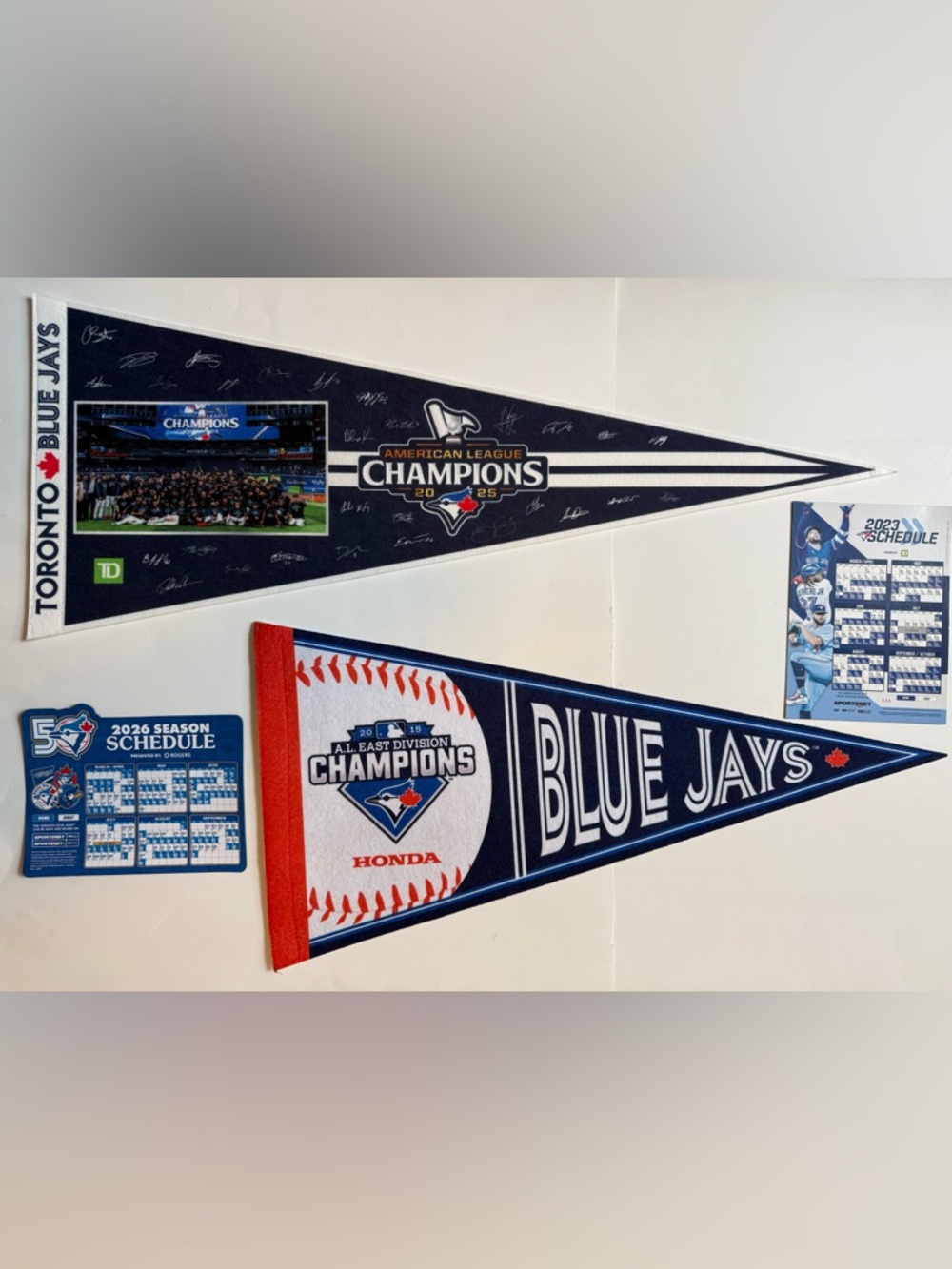 Toronto Blue Jays 2015 and 2025 Pennants, 2023 and 2026 Magnetic Schedule Bundle